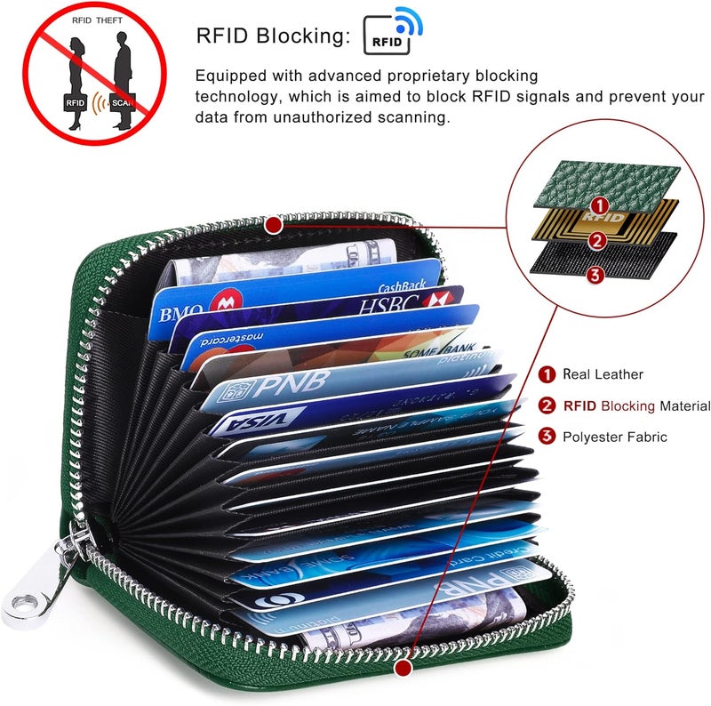 FEITH&FELLY Genuine Leather Credit Card Holder RFID Small Zipper Card Case Wallet for Women & Men - Image 3